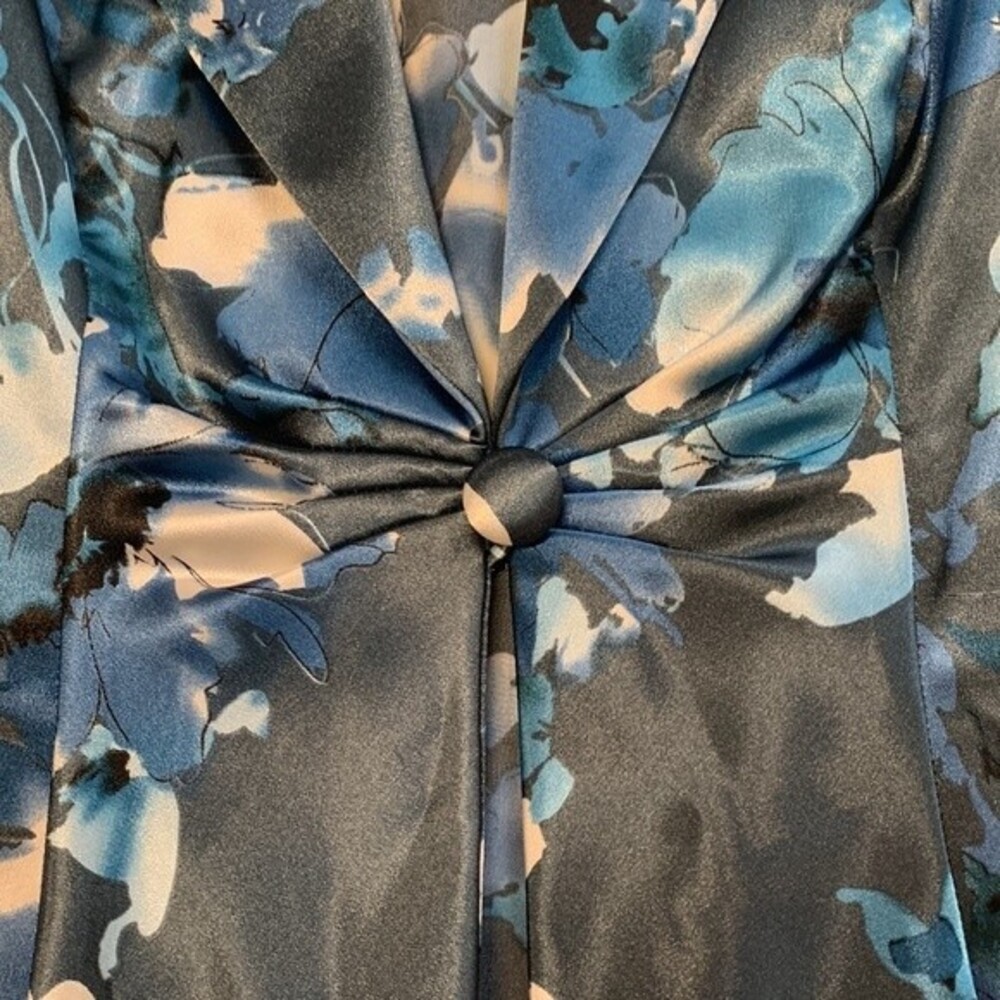Alex Evenings | 2 pc Satin Blue Floral One Button Formal Tank & Blazer Combo SP - Picture 7 of 8